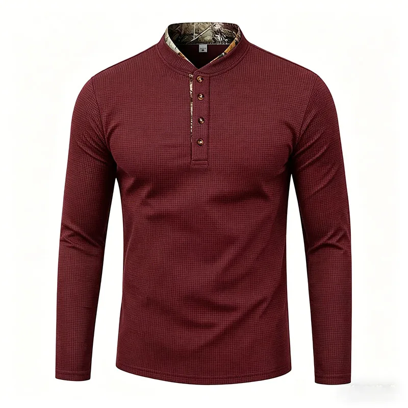 Men's Plus Size Waffle Knit Henley Shirt Long Sleeve Button Down Casual Breathable Polyester Tops for Spring Autumn Streetwear