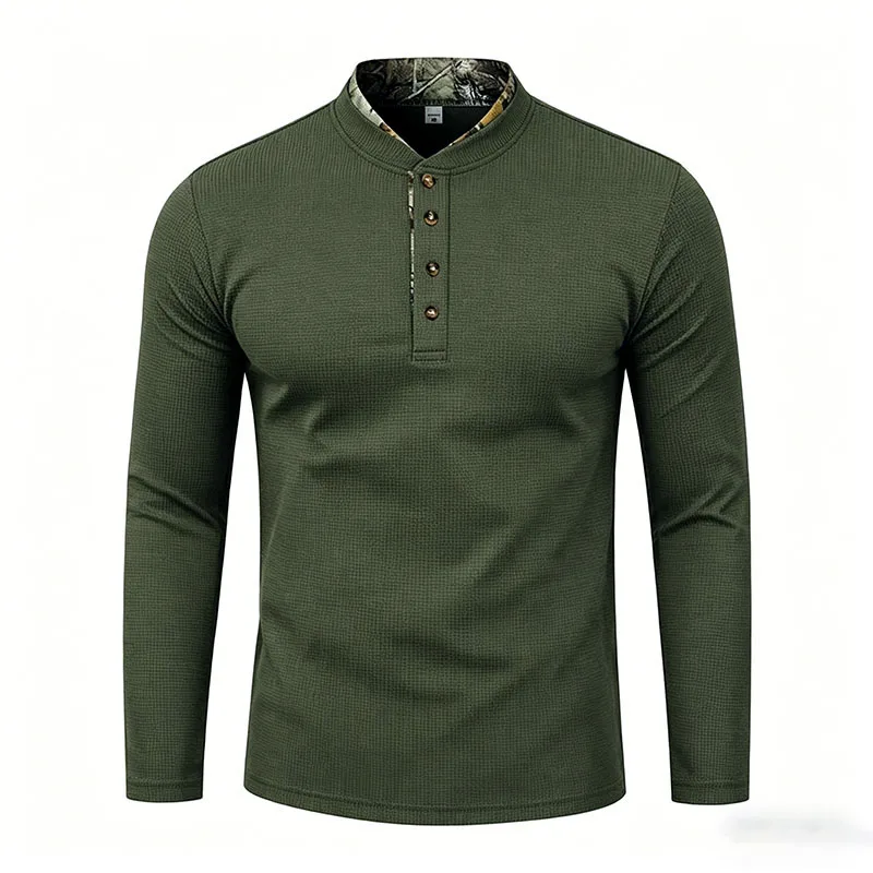 Men's Plus Size Waffle Knit Henley Shirt Long Sleeve Button Down Casual Breathable Polyester Tops for Spring Autumn Streetwear