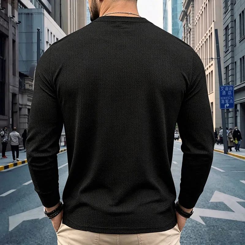 Men's Plus Size Waffle Knit Henley Shirt Long Sleeve Button Down Casual Breathable Polyester Tops for Spring Autumn Streetwear