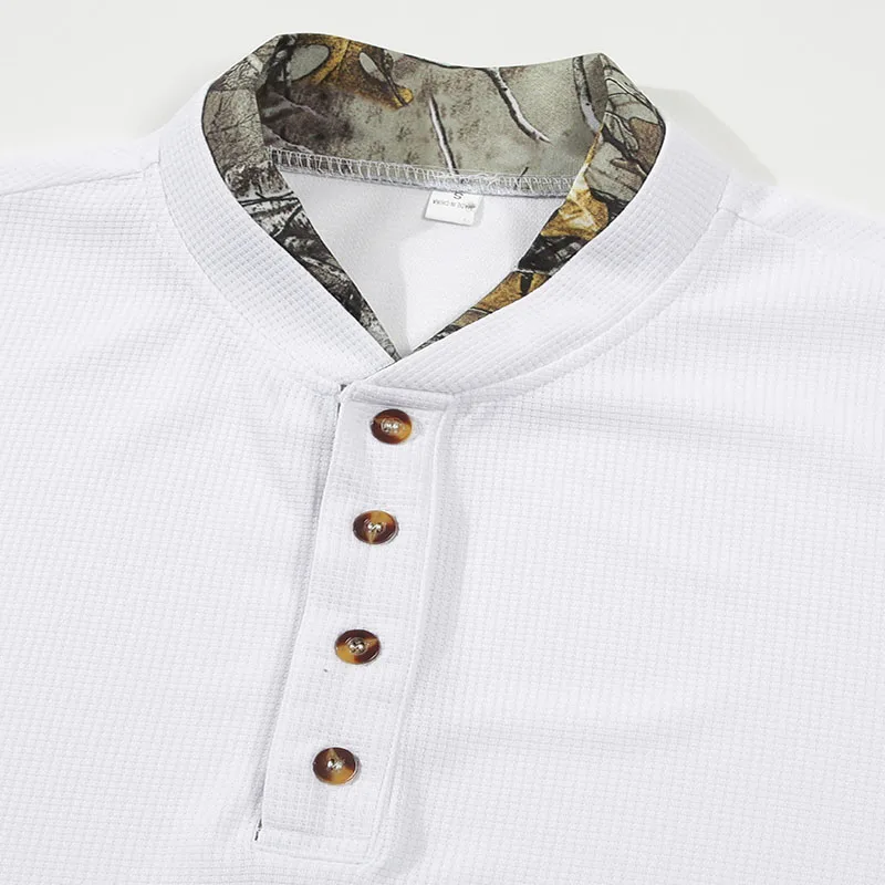 Men's Plus Size Waffle Knit Henley Shirt Long Sleeve Button Down Casual Breathable Polyester Tops for Spring Autumn Streetwear