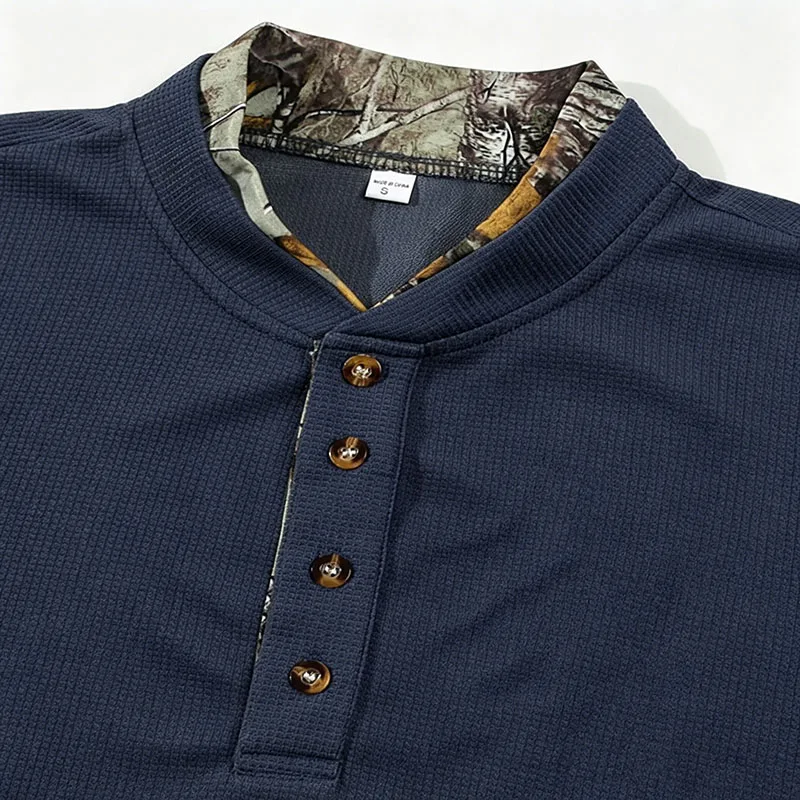 Men's Plus Size Waffle Knit Henley Shirt Long Sleeve Button Down Casual Breathable Polyester Tops for Spring Autumn Streetwear