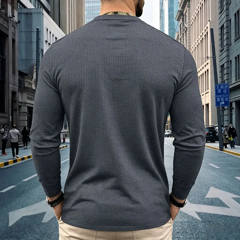 Men's Plus Size Waffle Knit Henley Shirt Long Sleeve Button Down Casual Breathable Polyester Tops for Spring Autumn Streetwear