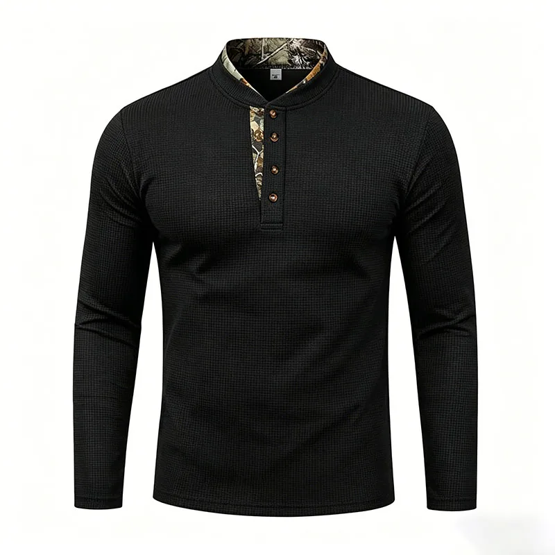 Men's Plus Size Waffle Knit Henley Shirt Long Sleeve Button Down Casual Breathable Polyester Tops for Spring Autumn Streetwear