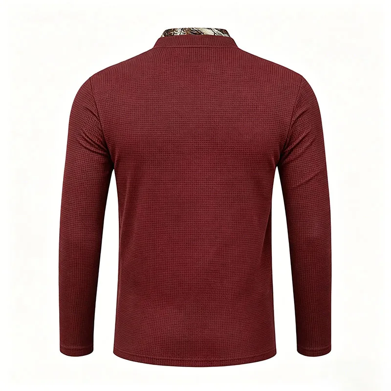 Men's Plus Size Waffle Knit Henley Shirt Long Sleeve Button Down Casual Breathable Polyester Tops for Spring Autumn Streetwear