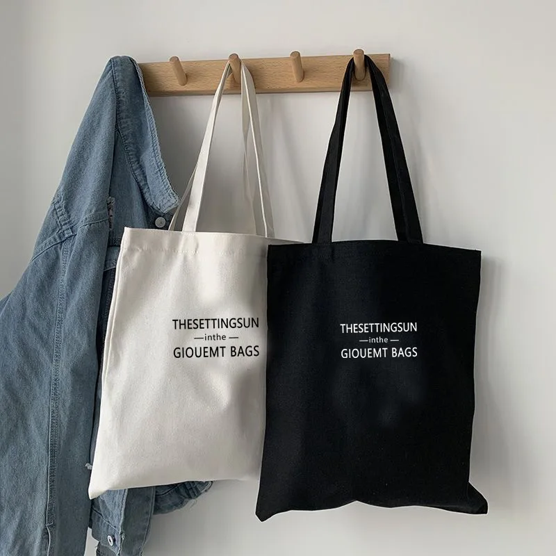 Canvas Bag Simple Letter-shaped Shoulder Bag Large Capacity Casual Cotton Bag Shopping Bag Computer Bag Book Bag for Students