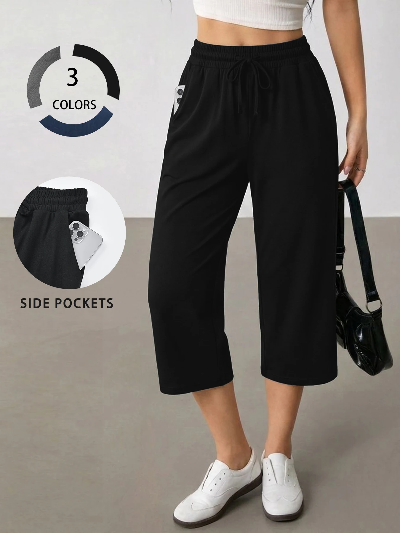 Women's Capri Yoga Pants Loose Soft Drawstring Workout Sweatpants Causal Lounge Pants with Pockets
