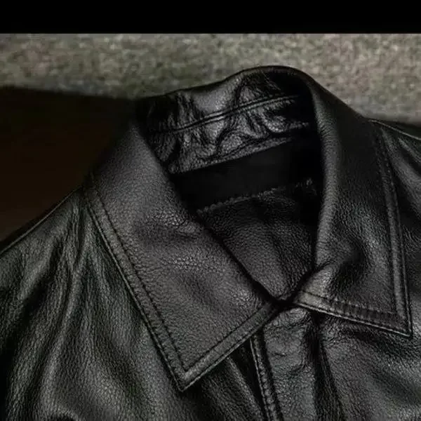 Mens Genuine Leather Jacket High End Motorcycle Biker Coat Autumn Winter New Lapel Style Riding Suit Fashion Real Leather Outerw
