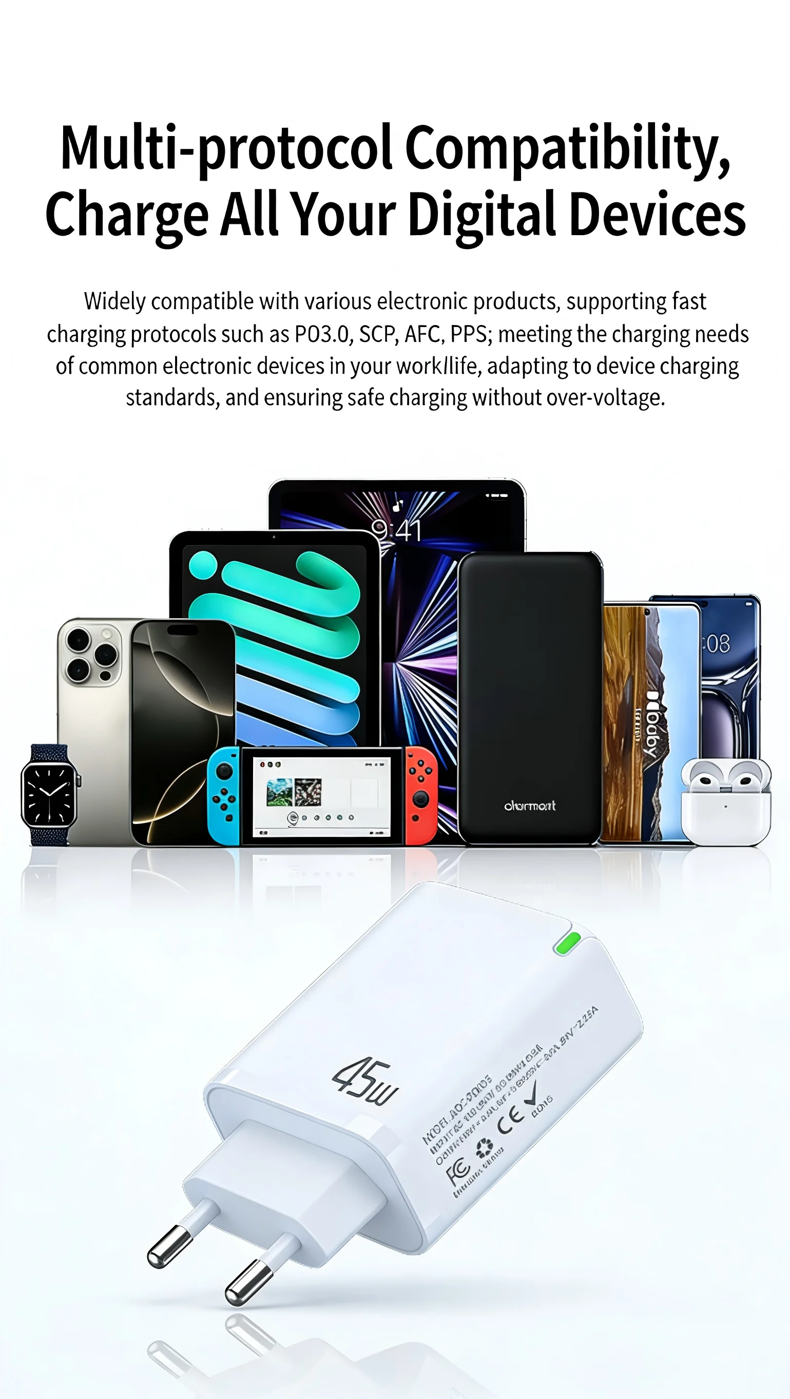 EU PD 45W Fast Charger For iPhone 17 16 15 11 12 13 14 Pro Max iPad Air Fast Charging Cable USB C Type C Data Line Phone Charger