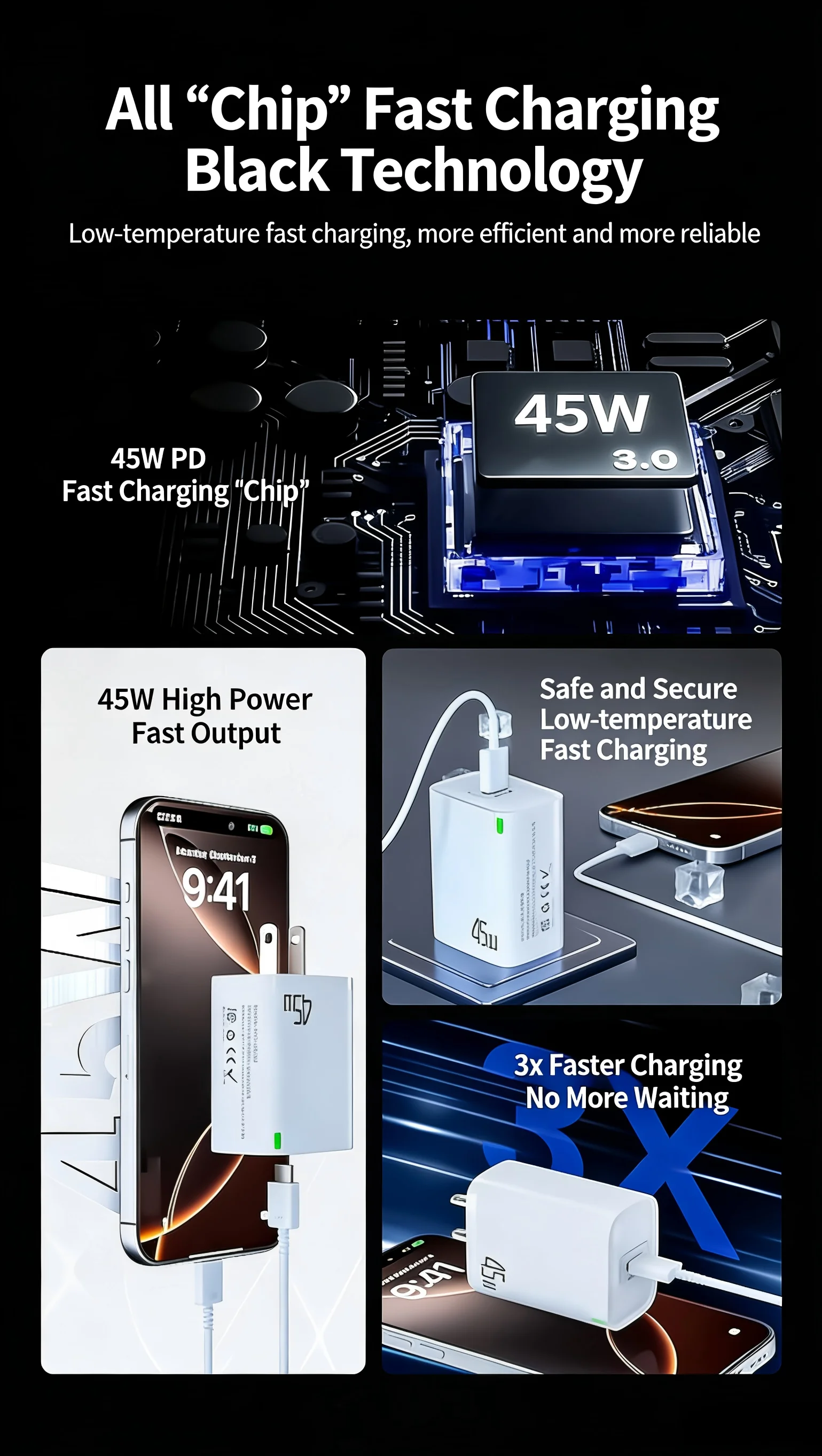 EU PD 45W Fast Charger For iPhone 17 16 15 11 12 13 14 Pro Max iPad Air Fast Charging Cable USB C Type C Data Line Phone Charger