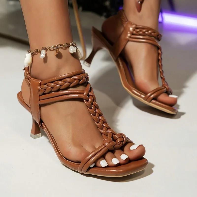 Plus Size High Heel Sandals 2026 New Woven Casual Beach Sandals