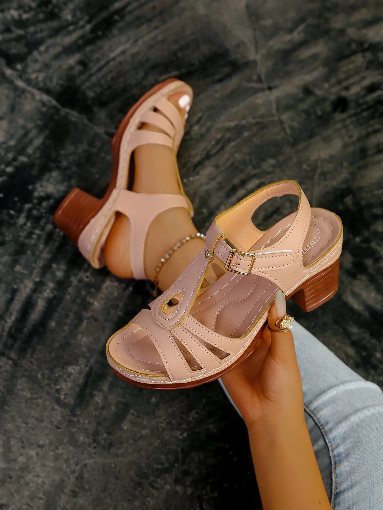 Plus Size 43 Sandals for Women Summer Fashion and Lightweight Peep Toe Hihg Heels Woman Ankle Strap Casual Gladiator Sandals