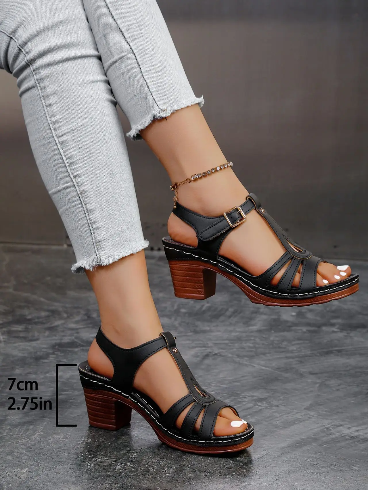 Plus Size 43 Sandals for Women Summer Fashion and Lightweight Peep Toe Hihg Heels Woman Ankle Strap Casual Gladiator Sandals