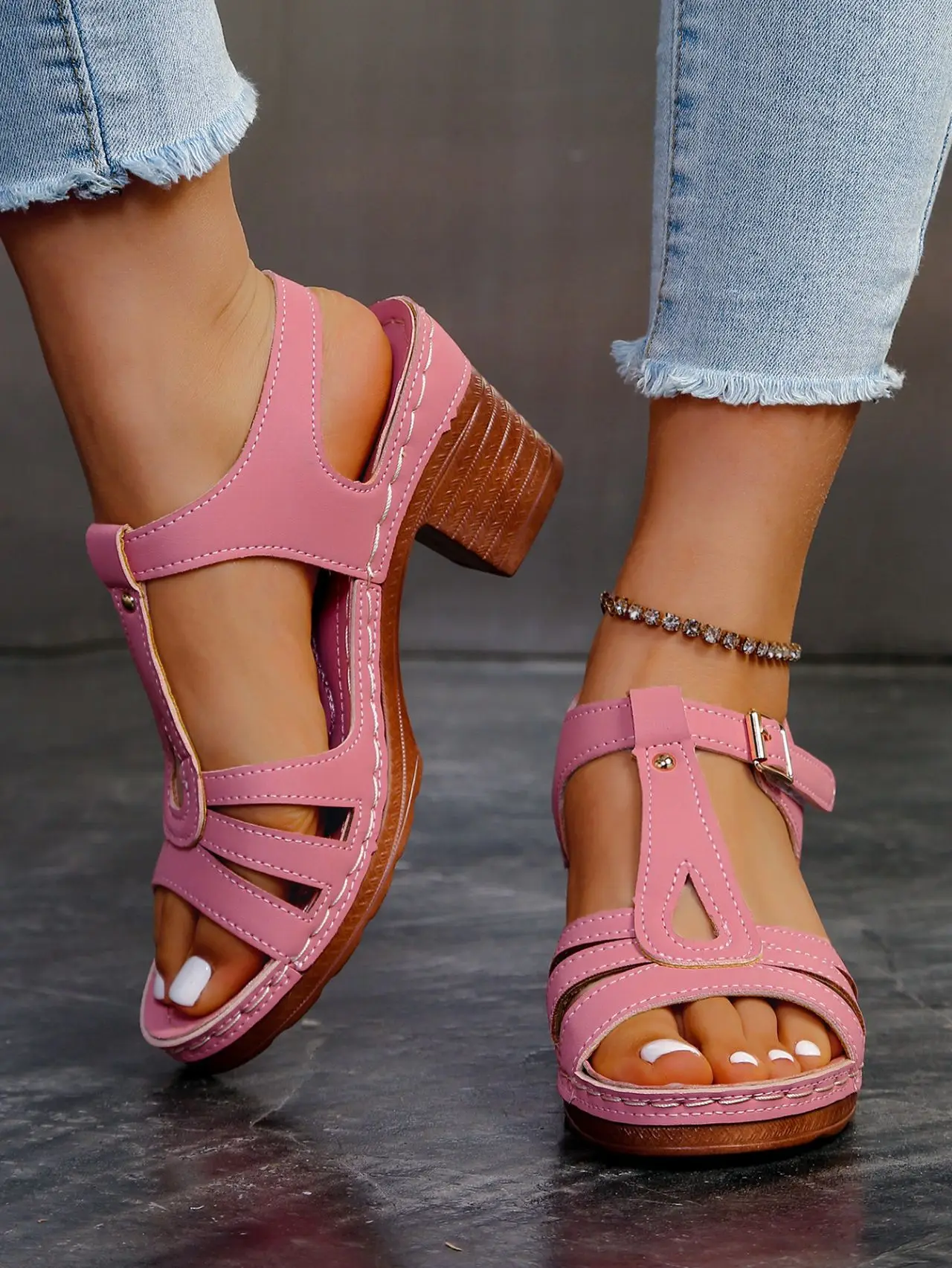 Plus Size 43 Sandals for Women Summer Fashion and Lightweight Peep Toe Hihg Heels Woman Ankle Strap Casual Gladiator Sandals
