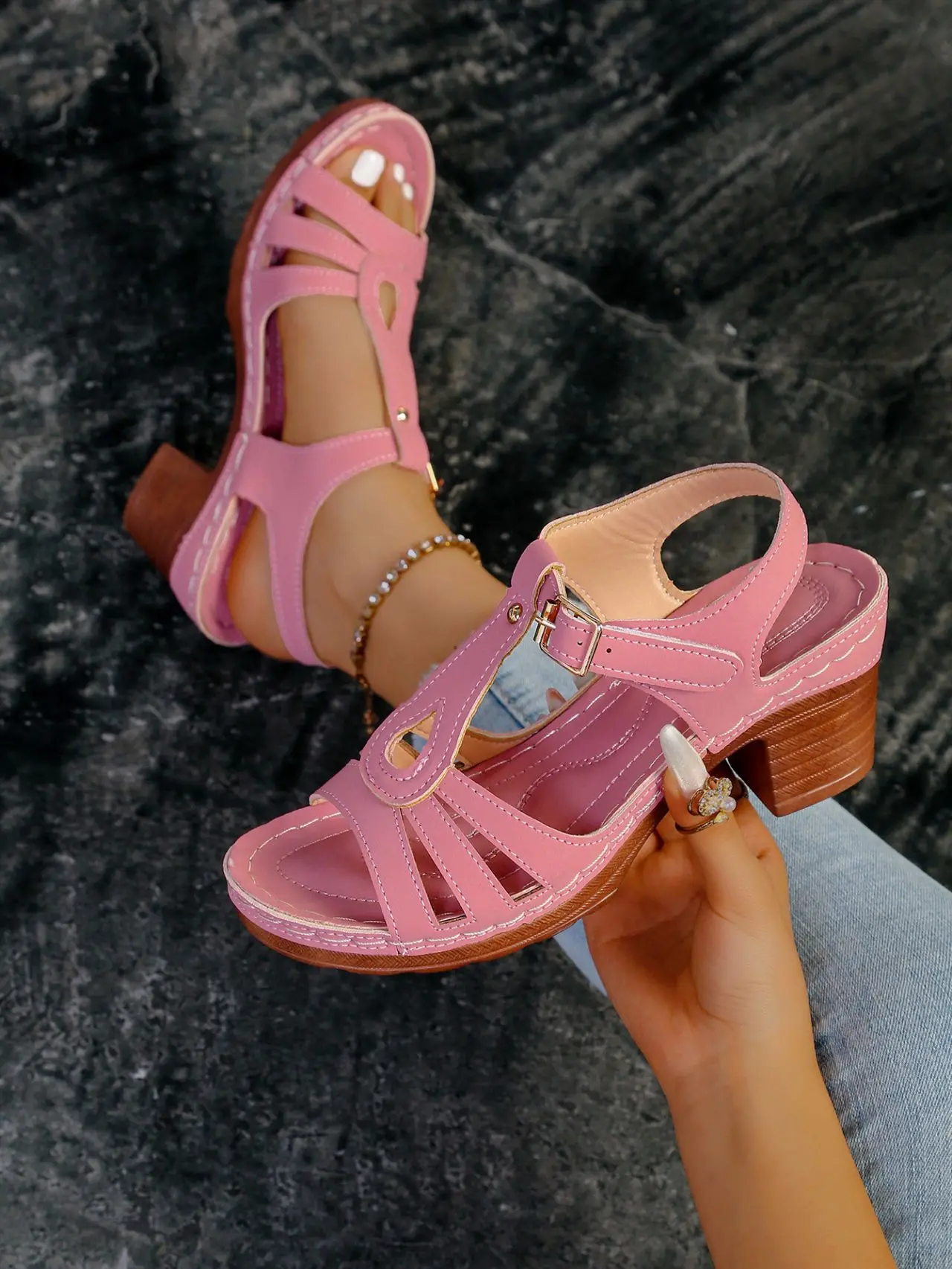 Plus Size 43 Sandals for Women Summer Fashion and Lightweight Peep Toe Hihg Heels Woman Ankle Strap Casual Gladiator Sandals