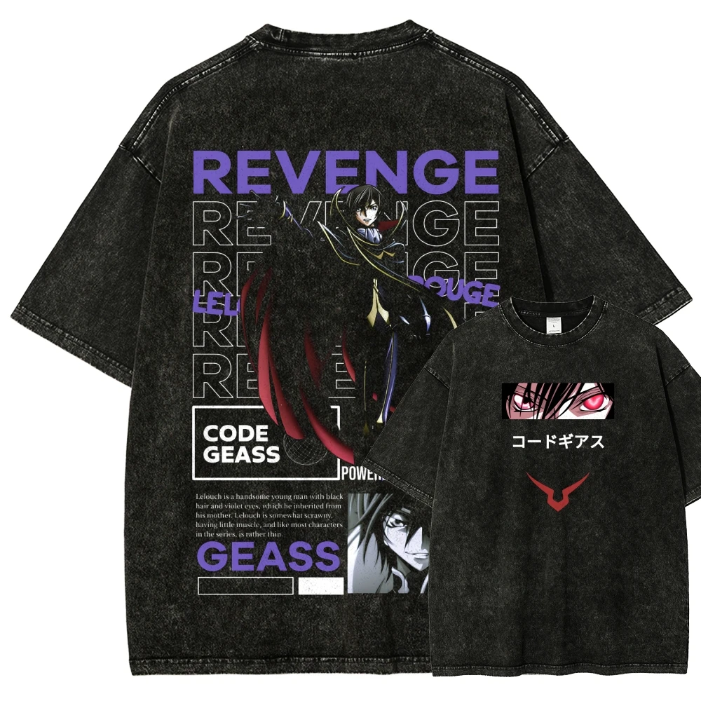 2026 Code Geass Anime Printed T-shirt Men's and Women's Washed T-shirt High Quality Vintage Cotton T-shirt Harajuku Y2K Tops