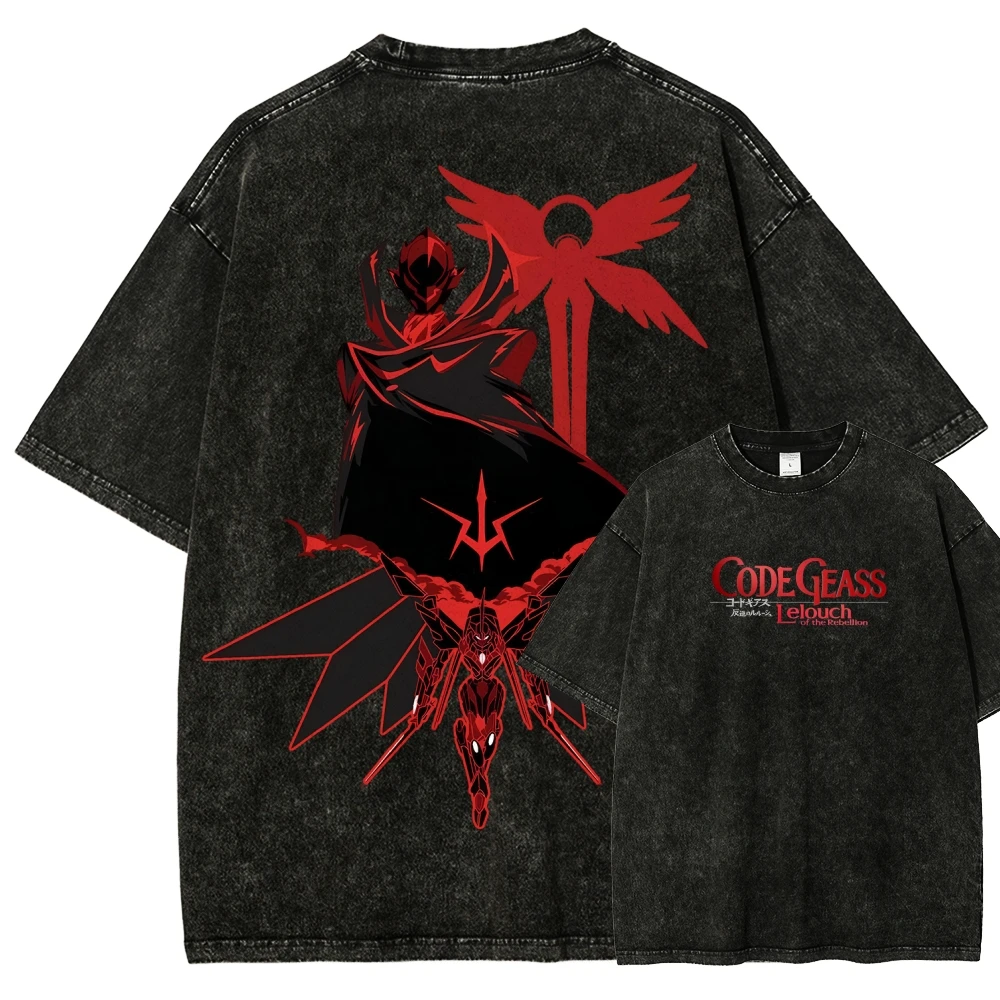 2026 Code Geass Anime Printed T-shirt Men's and Women's Washed T-shirt High Quality Vintage Cotton T-shirt Harajuku Y2K Tops