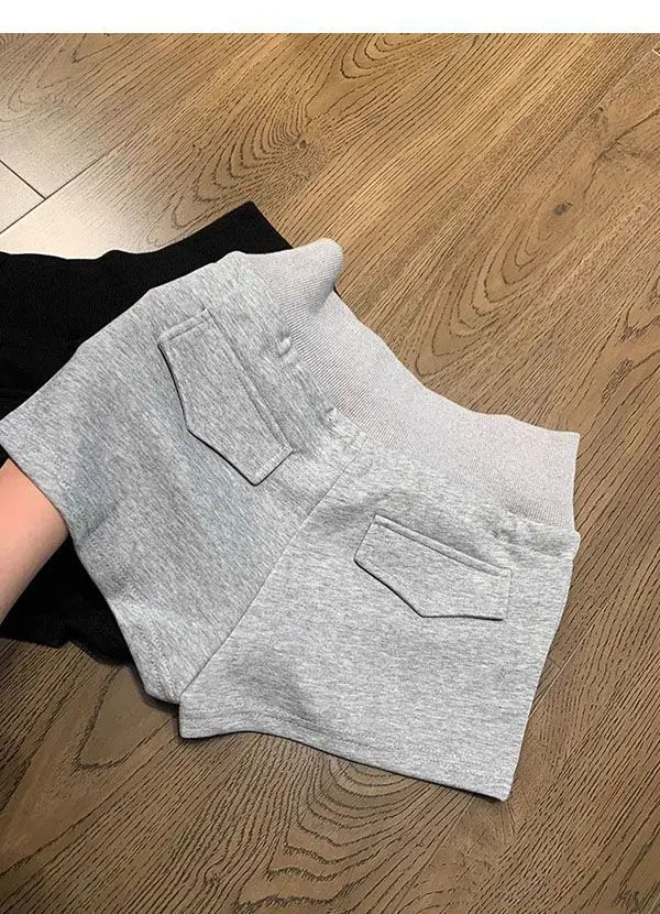 Korean Style Women Mid Waist Shorts Solid Color Mini Summer Casual Cotton Slim Fit Y2K Streetwear Women Shorts Black Shorts