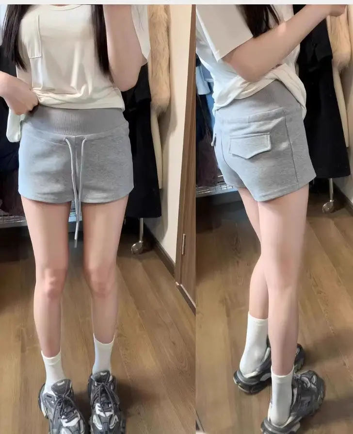 Korean Style Women Mid Waist Shorts Solid Color Mini Summer Casual Cotton Slim Fit Y2K Streetwear Women Shorts Black Shorts