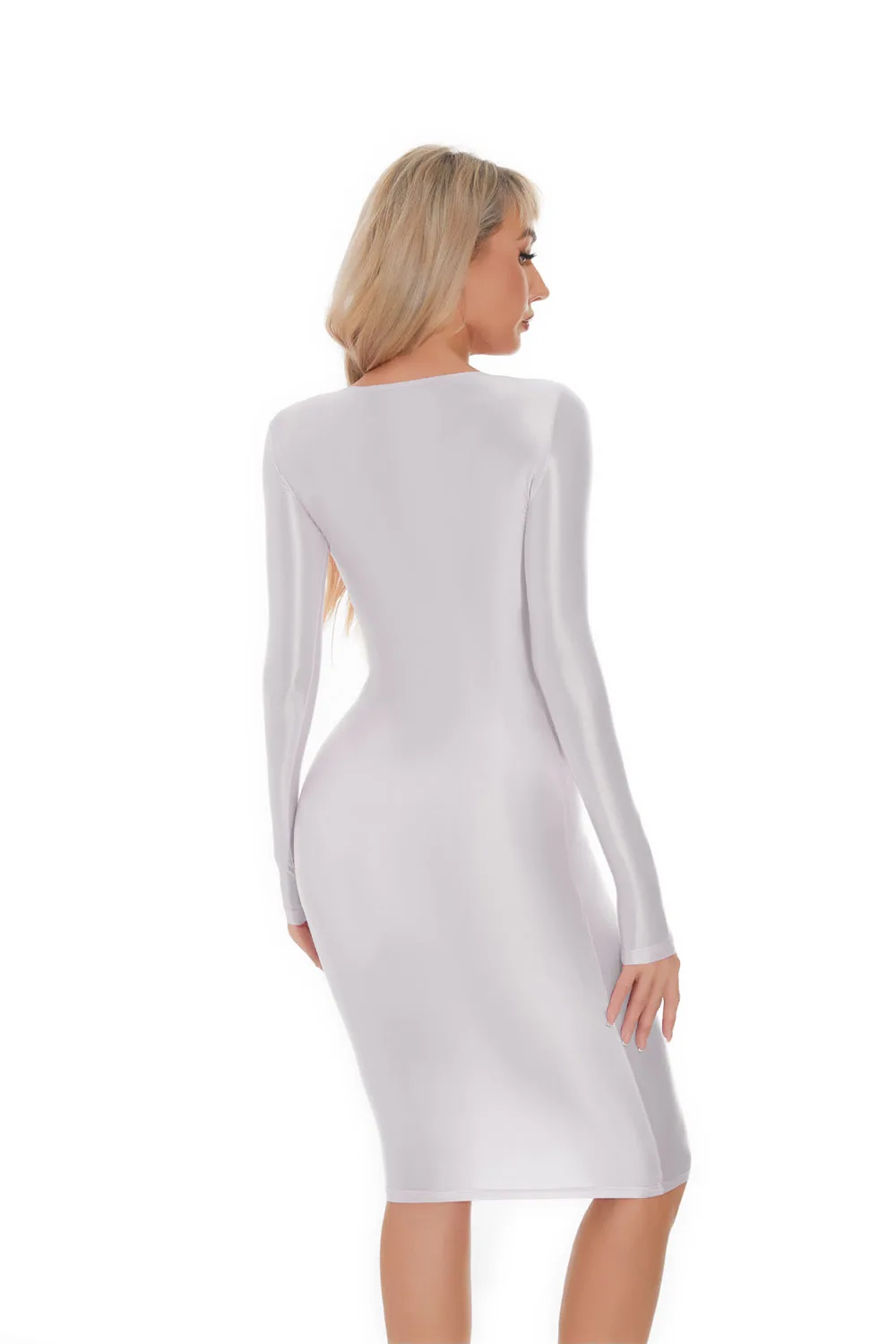 M XL Long Sleeve Golssy Shiny Midi Dress Tights Package Hip Minifalda Sexy Clubwear Vestido Bodycon Dresses Bodystocking Robe