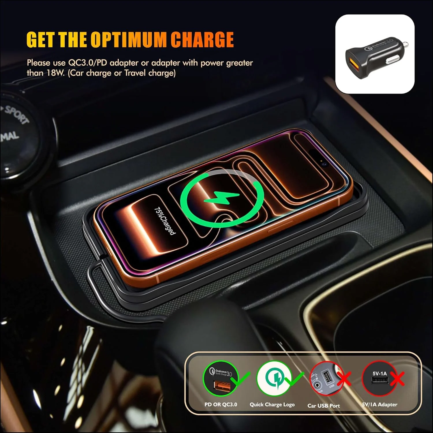 TIMESS Fast Car Wireless Charging Pad Non Slip Charger Station Stand for IPhone17 16 15 14 PRO MAX Airpods 3 2 Pro for Android