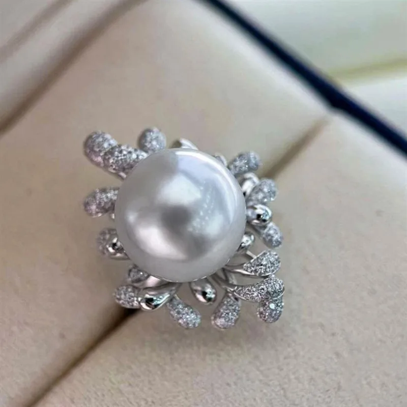 Huitan Exquisite Simulated Pearl Cubic Zirconia Ring for Party Luxury Female Anniversary Ceremony Accessories Delicate Jewelry