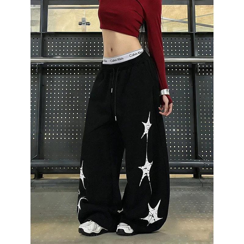 YIBASHU Women Gray Baggy Y2k Sports Pants Harajuku Streetwear Letter Print Sweatpants Oversize Dance Pants 2000s Vintage Trouser