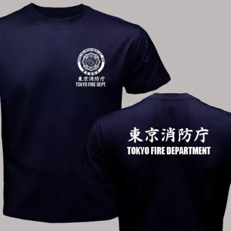 2026 Summer Men's Tokyo Fire Department Letter Printed Cotton Firefighter Round Neck Short Sleeve Large Outdoor Soft T-shirt