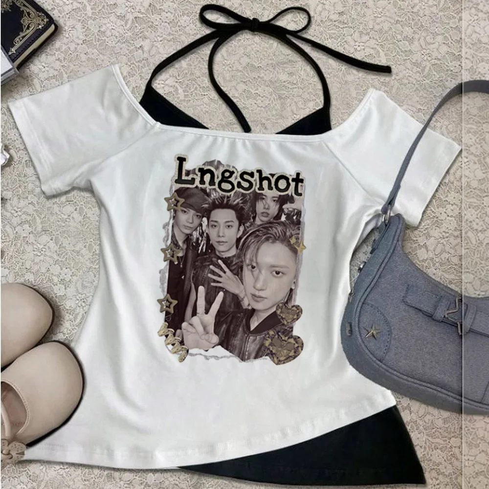 Lngshot crop top teen meme gothic korean fashion shirt y2k japan emo 2000s anime