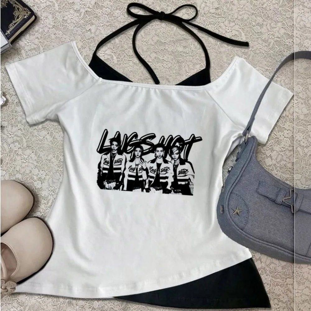 Lngshot crop top teen meme gothic korean fashion shirt y2k japan emo 2000s anime