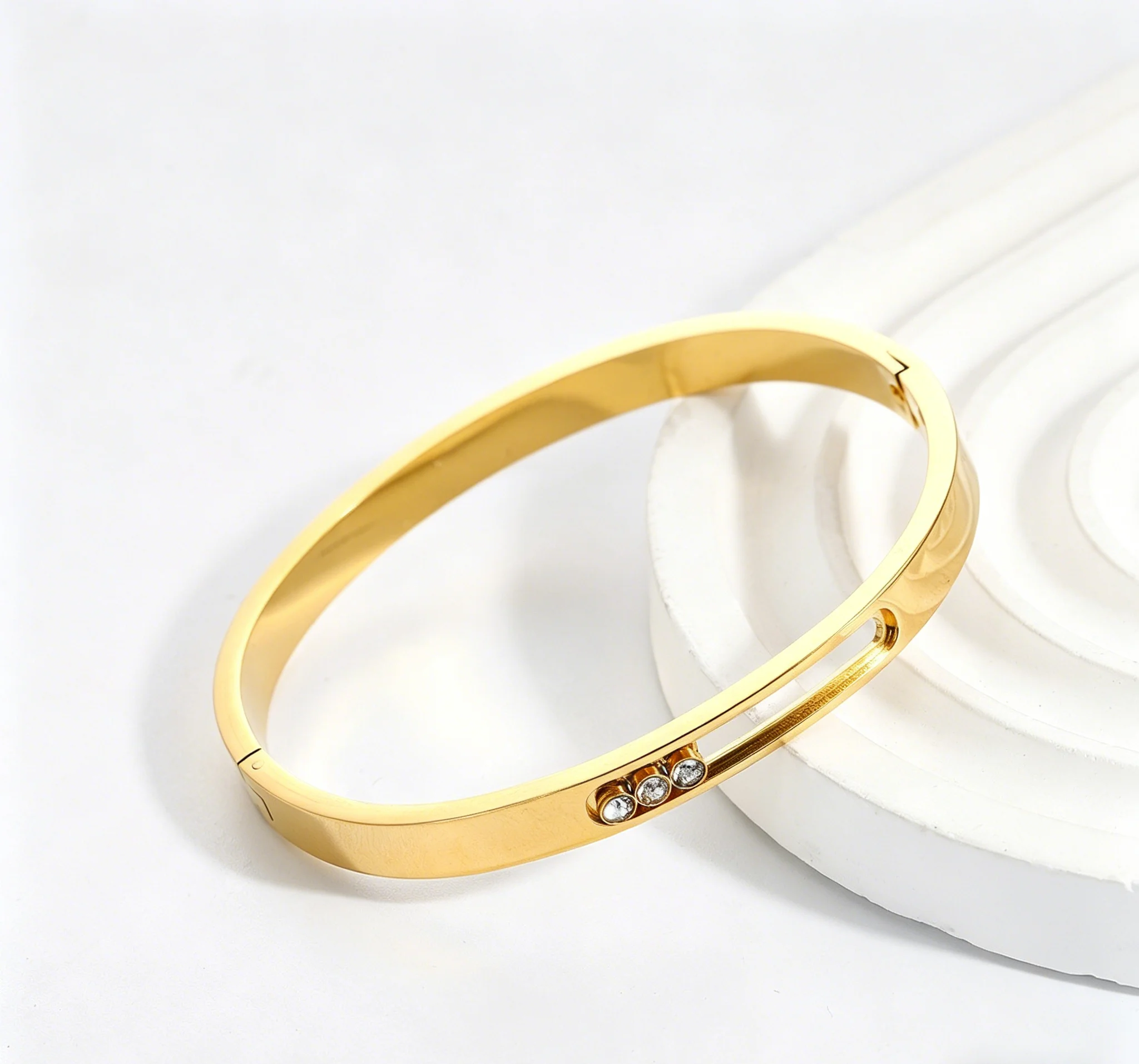 Fashionable stainless steel sliding three-slip diamond bracelet for women simple bracelet polished removable diamond
