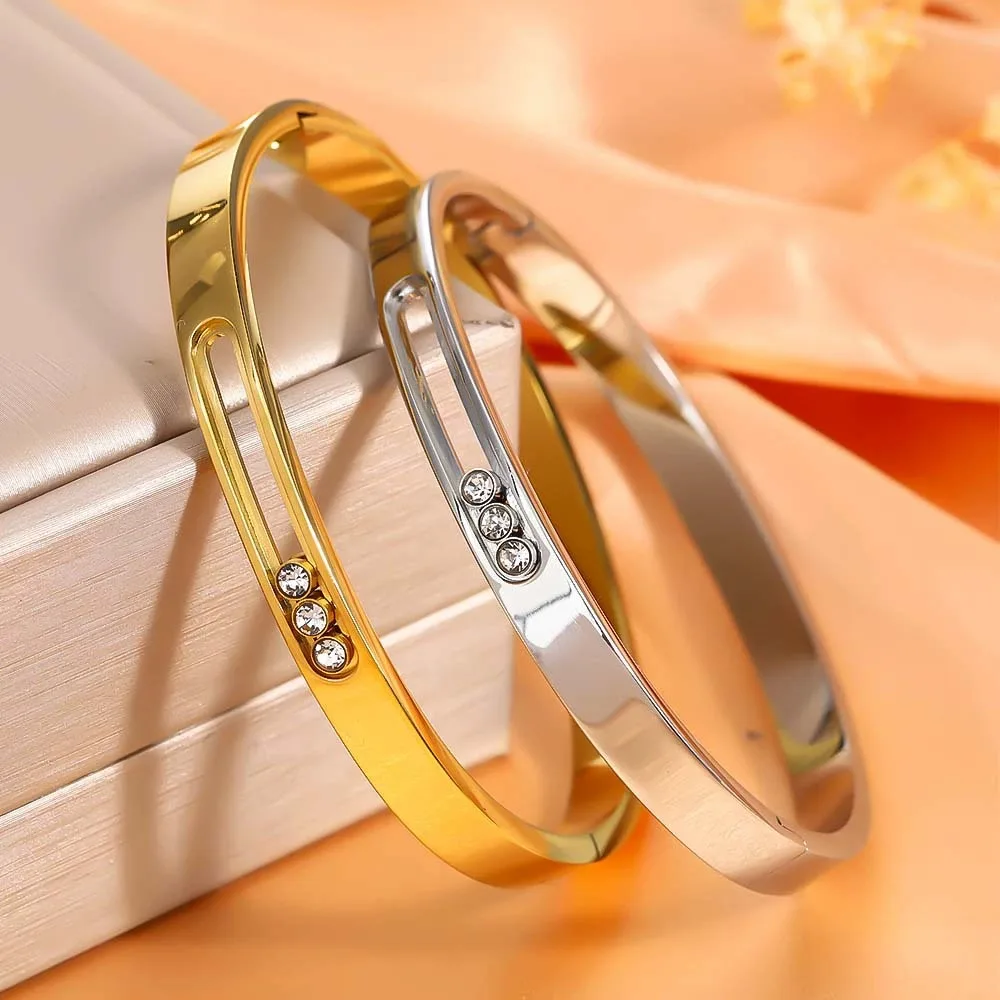 Fashionable stainless steel sliding three-slip diamond bracelet for women simple bracelet polished removable diamond