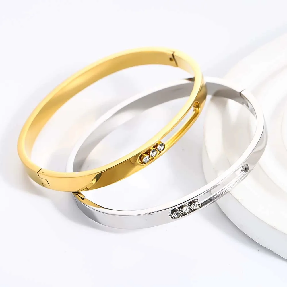 Fashionable stainless steel sliding three-slip diamond bracelet for women simple bracelet polished removable diamond
