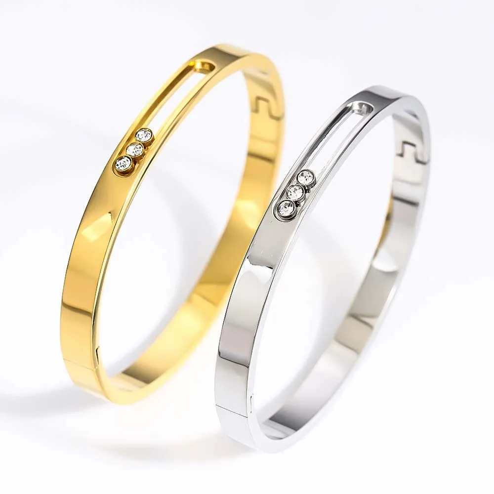 Fashionable stainless steel sliding three-slip diamond bracelet for women simple bracelet polished removable diamond
