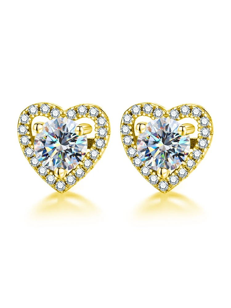 Real 0.5CT D Color Moissanite Diamond Heart Halo Stud Earrings for Women 925 Sterling Silver Luxury Fine Jewelry