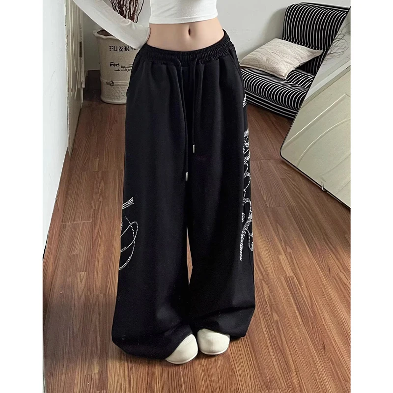 2026 Summer Women Black Gothic Baggy Y2k Letter Pants Aesthetic 2000s Vintage Oversize Hip-pop Sweatpants Wide Leg Trouser