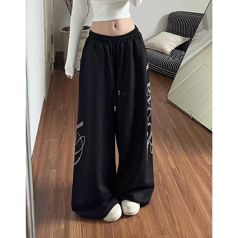 2026 Summer Women Black Gothic Baggy Y2k Letter Pants Aesthetic 2000s Vintage Oversize Hip-pop Sweatpants Wide Leg Trouser