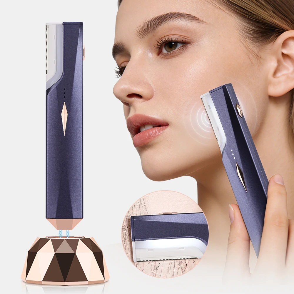 Sonic Dermaplaning Tool for Women 3-Speed Facial Exfoliation Razor Peach Fuzz Removal with 9 Refill Blades Facial Hair Trimmer