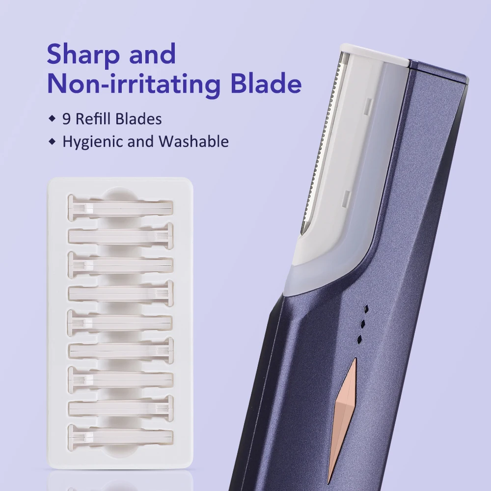 Sonic Dermaplaning Tool for Women 3-Speed Facial Exfoliation Razor Peach Fuzz Removal with 9 Refill Blades Facial Hair Trimmer