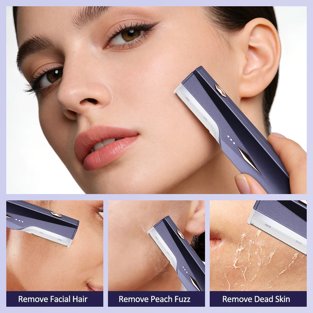 Sonic Dermaplaning Tool for Women 3-Speed Facial Exfoliation Razor Peach Fuzz Removal with 9 Refill Blades Facial Hair Trimmer