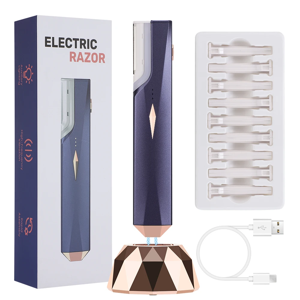 Sonic Dermaplaning Tool for Women 3-Speed Facial Exfoliation Razor Peach Fuzz Removal with 9 Refill Blades Facial Hair Trimmer
