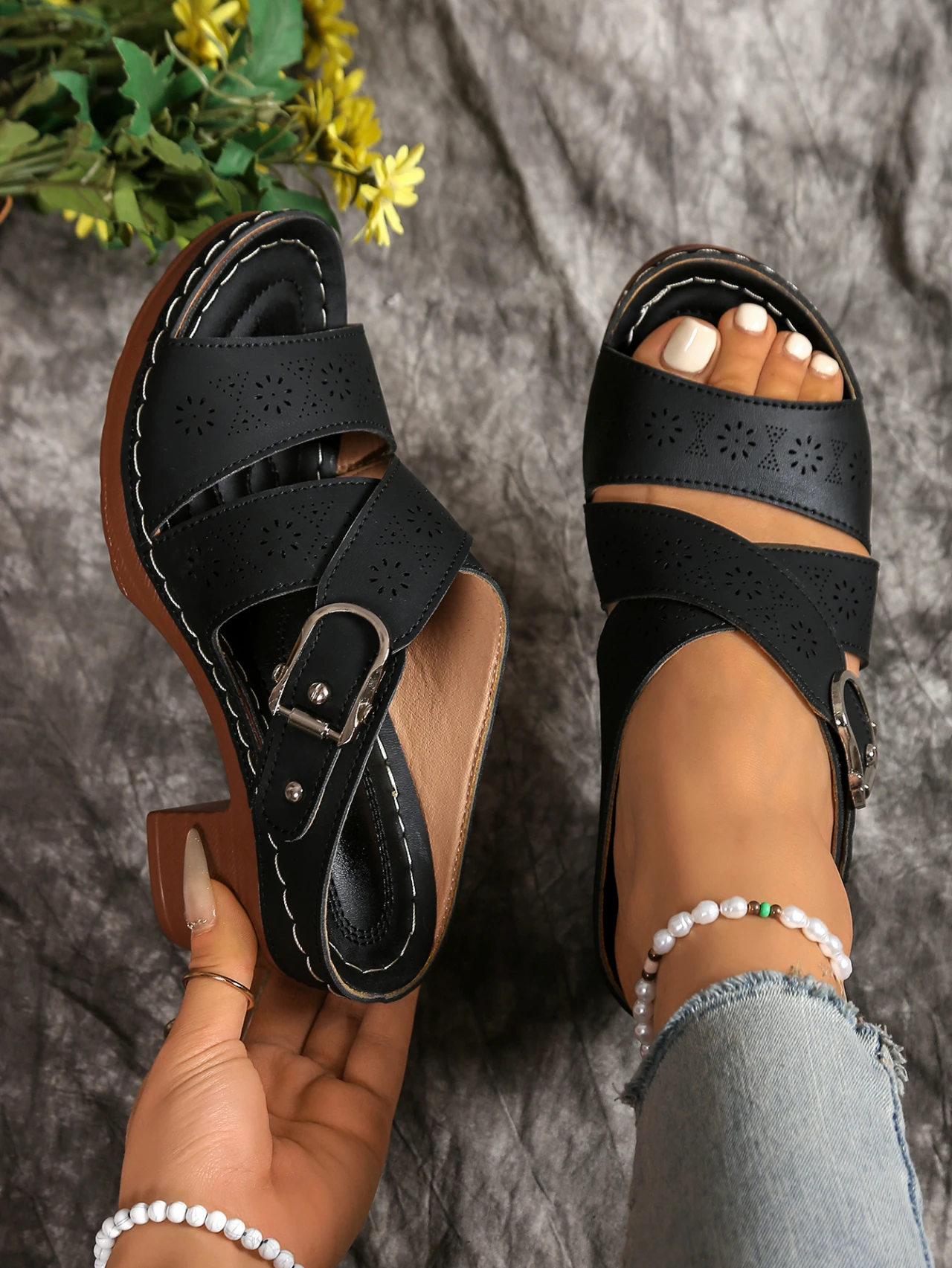 2026 Summer New Sandals for Women Fashionable Comfortable Slip on Outdoor Casual High Heel Slippers Sandalias De Mujer Big Size