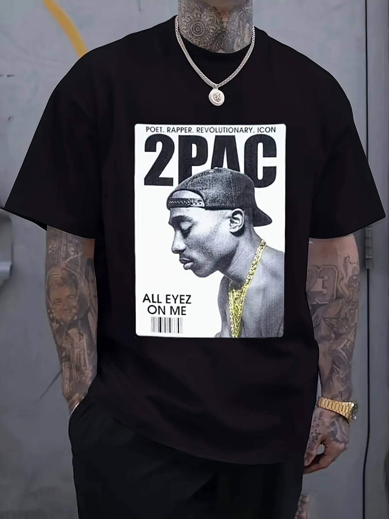 Men's 2Pac T-shirt All Eyez On Me Pattern T-shirt Printed Casual Round Neck Short Sleeve Street Top