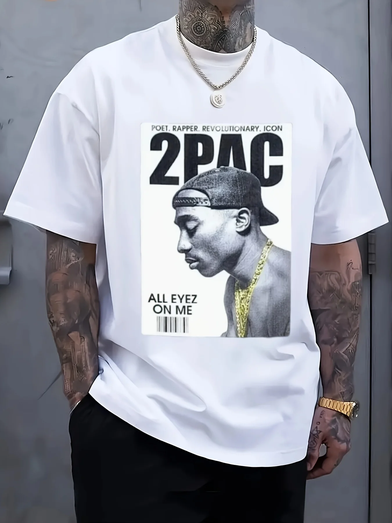 Men's 2Pac T-shirt All Eyez On Me Pattern T-shirt Printed Casual Round Neck Short Sleeve Street Top