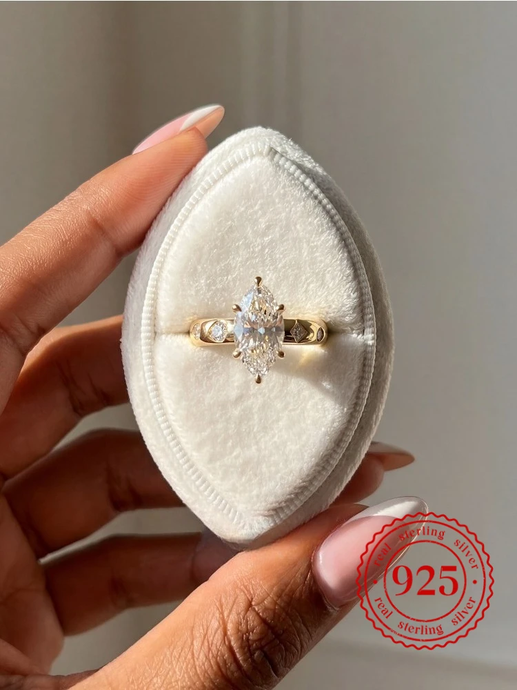 925 Sterling Silver Elegant Fashionable Marquise Zircon Ring for Women Anniversary Wedding Luxury High Quality Fine Jewelry