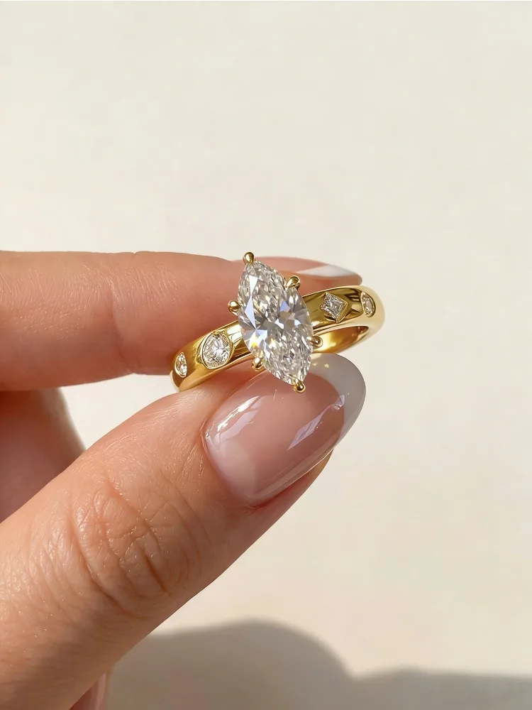 925 Sterling Silver Elegant Fashionable Marquise Zircon Ring for Women Anniversary Wedding Luxury High Quality Fine Jewelry