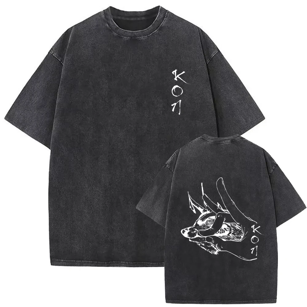 2026 Anime Chainsaw Man Vintage Washed T-shirt Hayakawa Aki Summon Kon Fox Devil Graphic T Shirt Men Women Casual Fashion Tshirt