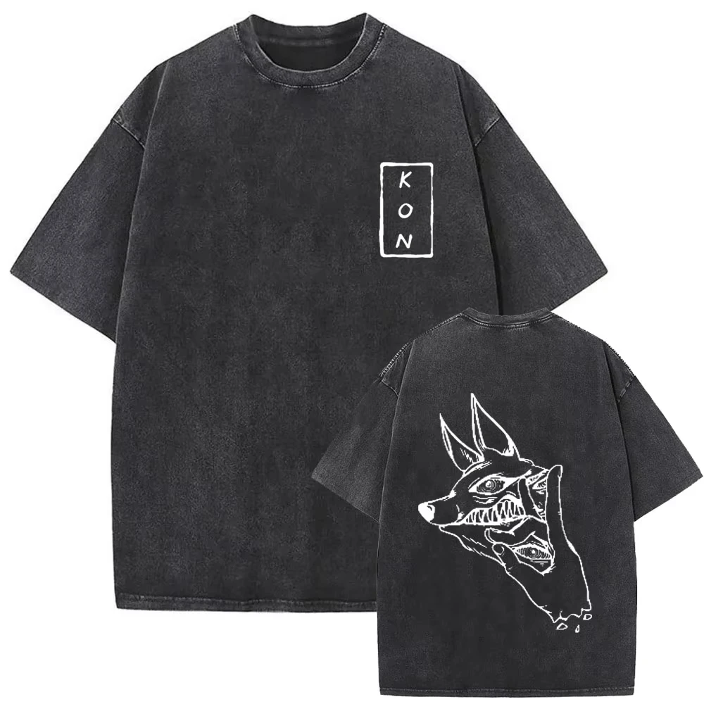 2026 Anime Chainsaw Man Vintage Washed T-shirt Hayakawa Aki Summon Kon Fox Devil Graphic T Shirt Men Women Casual Fashion Tshirt