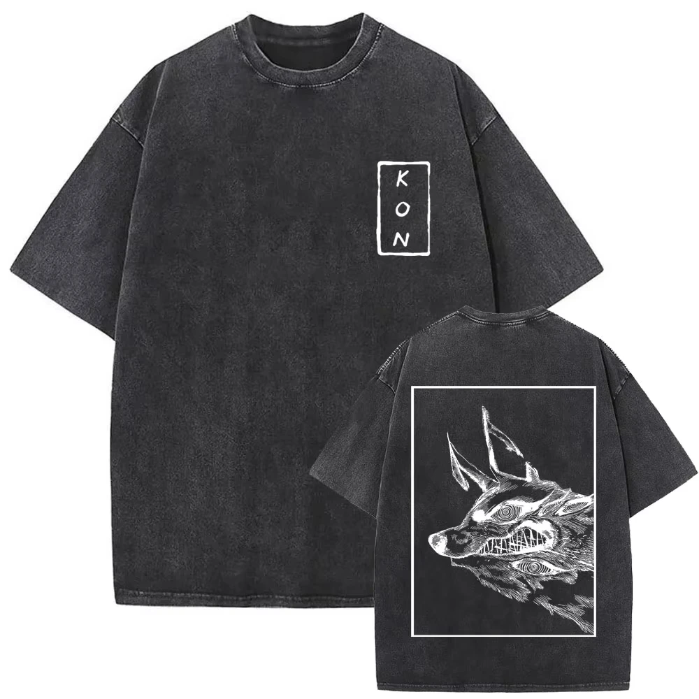 2026 Anime Chainsaw Man Vintage Washed T-shirt Hayakawa Aki Summon Kon Fox Devil Graphic T Shirt Men Women Casual Fashion Tshirt