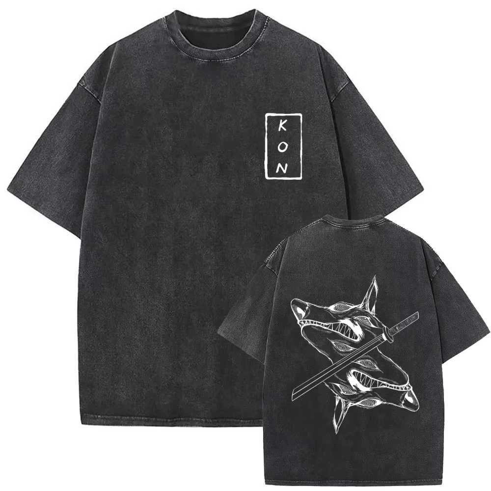 2026 Anime Chainsaw Man Vintage Washed T-shirt Hayakawa Aki Summon Kon Fox Devil Graphic T Shirt Men Women Casual Fashion Tshirt