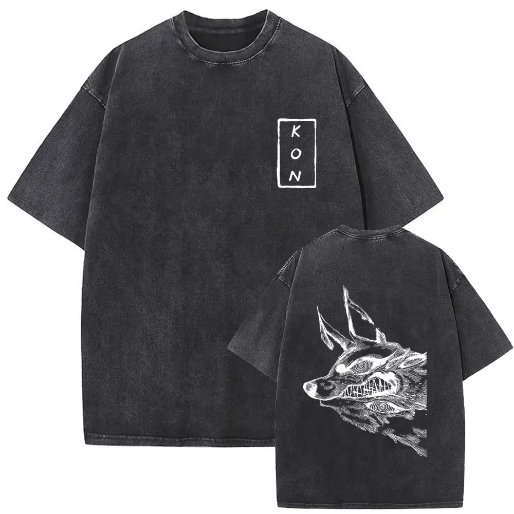 2026 Anime Chainsaw Man Vintage Washed T-shirt Hayakawa Aki Summon Kon Fox Devil Graphic T Shirt Men Women Casual Fashion Tshirt